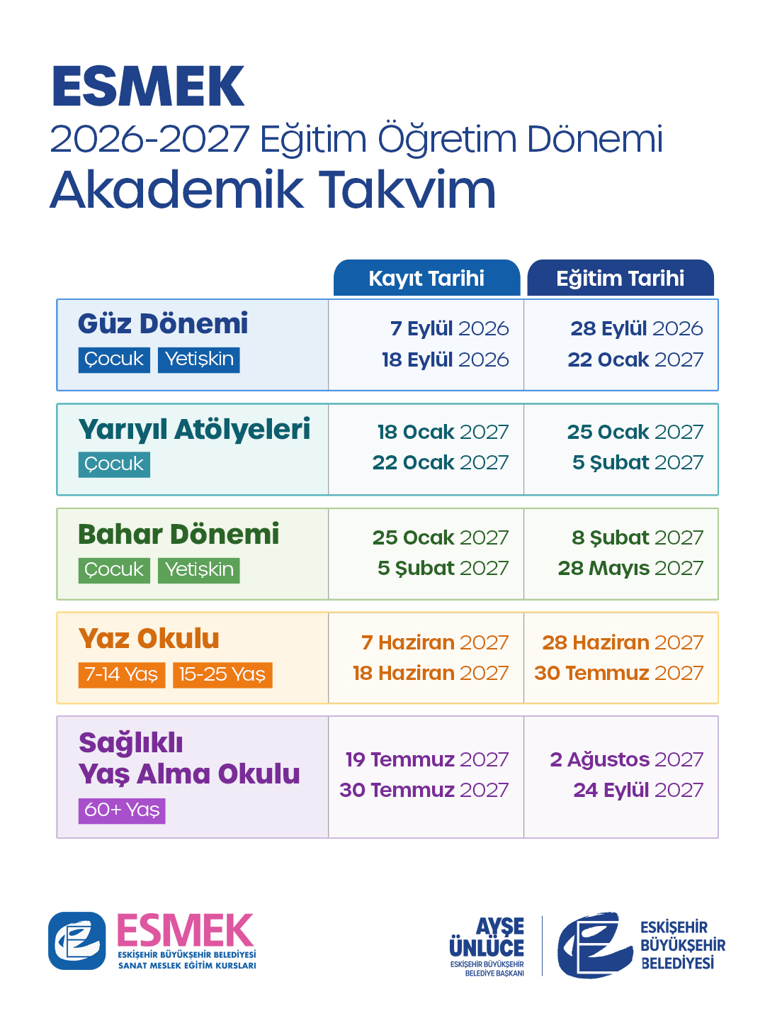 2026-2027 E�itim ��retim D�nemi Akademik Takvimi